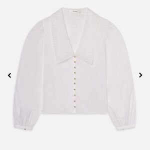 Frame Denim Eyelet Sailor White Blouse with Embroidered Collar